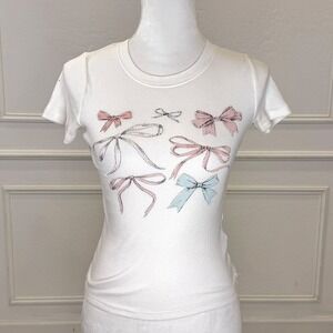 Hollister Tee White Bow Graphic Short Sleeve Women's Size Small